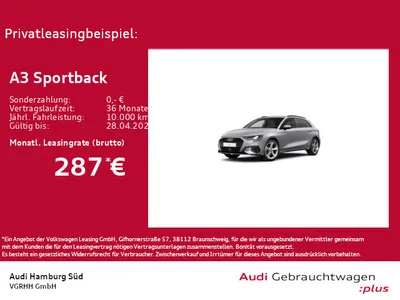 Audi AUDI A3 Sportback 30 TDI advanced S tronic NAVI/AHK im Auto Abo von Null-Leasing