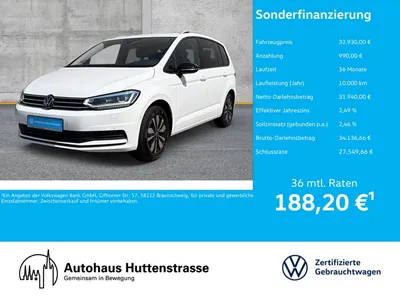 VW Volkswagen Touran 2.0 TDI DSG Goal AHK eKLAPPE ACC im Leasing von Null-Leasing