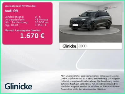 Audi Audi Q9 TDI qu S line Matrix B&O HuD Pano StandHZ AHK im Leasing von Null-Leasing