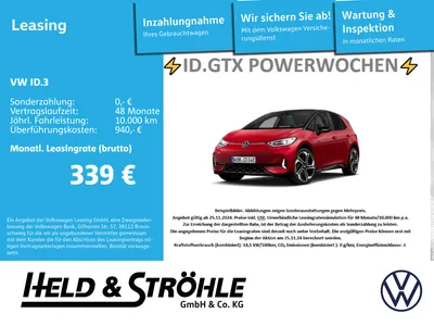 VW VW ID.3 GTX -> Powerwochen &lt;- im Auto Abo von Null-Leasing