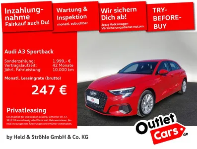 Audi Audi A3 Sportback 35 TDI S tronic LED NAVI+ AHK R-KAM im Leasing von Null-Leasing