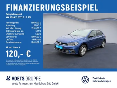 VW Volkswagen POLO VI STYLE 1.0 TSI IQ-LIGHT+NAVI+IQ.DRIVE+LM+ im Leasing von Null-Leasing