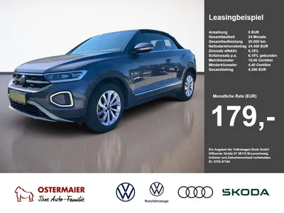 VW Volkswagen T-Roc Cabriolet STYLE 1.0TSI 116PS ACC.5J-G.STHZ im Leasing von Null-Leasing