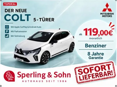 Mitsubishi Mitsubishi Colt PLUS 1.0 Turbo 5-Türer ❗"SOFORT LIEFERBAR"❗ ✔️Parksensoren, Sitzheizung, Apple-CarPlay + Android-Aut im Leasing von LeasingMarkt.de