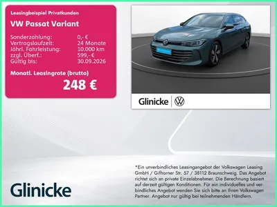 VW Volkswagen Passat Variant 1.5 eTSI AHK Matrix Area View DSG im Leasing von Null-Leasing