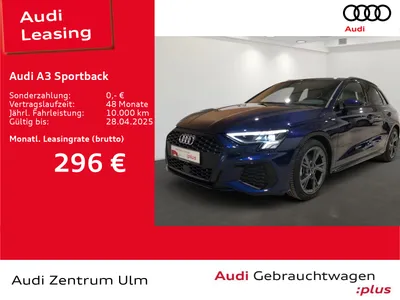 Audi AUDI A3 Sportback S line 30 TDI S tronic AHK NAV+ LED VIRTUAL im Auto Abo von Null-Leasing