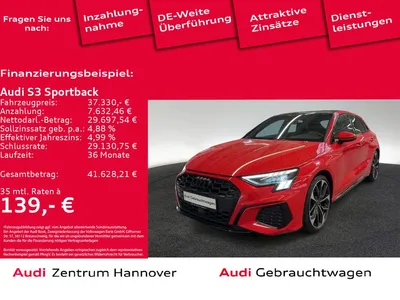 Audi Audi S3 Sportback 2.0 TFSI quattro Pano Matrix B&O Na im Auto Abo von Null-Leasing