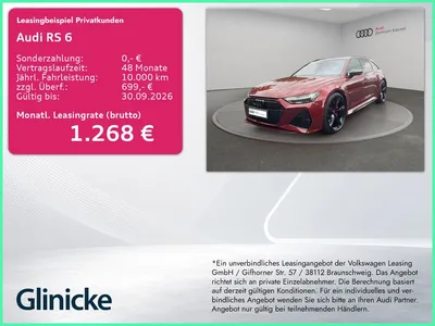 Audi Audi RS 6 Av 4.0 TFSI qu. Laser B&O Pano HuD AHK 360° im Leasing von Null-Leasing
