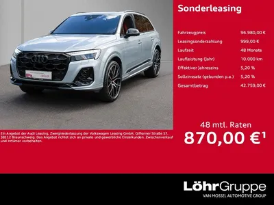 Audi Audi SQ7 4.0 TFSI Leder AHK Matrix ACC B&O Nachtsicht im Leasing von Null-Leasing
