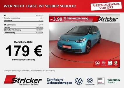 VW VW ID.3 1st Plus 150/58 179,-ohne Anzahlung Navi Ka im Auto Abo von Null-Leasing