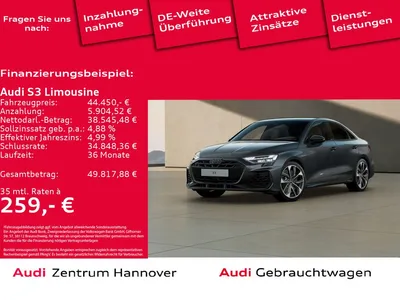 Audi Audi S3 Limousine 2.0 TFSI Pano SONOS Kamera Navi im Auto Abo von Null-Leasing