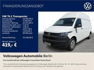 VW Volkswagen T6.1 Transporter Kasten Hochdach lang 4MOTION PDC im Leasing von LeasingMarkt.de