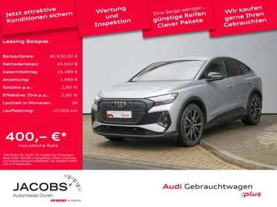 Audi Audi Q4 e-tron Q4 Sportback 45 S line/0,25/AHK/Black+/Matrix/Wärmep im Auto Abo von LeasingMarkt.de