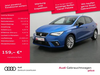 Seat Seat Ibiza FR DSG ACC NAVI VIRT KAM CARPLAY SHZ PDC im Auto Abo von Null-Leasing