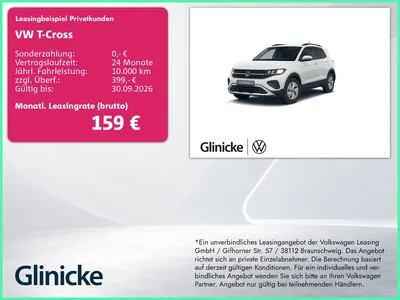 VW Volkswagen T-Cross 1.0 Life im Leasing von Null-Leasing