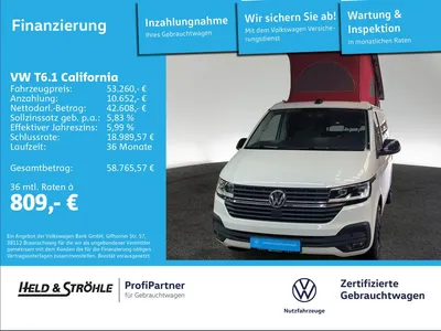 VW Volkswagen T6.1 California Beach TDI AHK LED NAVI STHZ KAM im Leasing von Null-Leasing