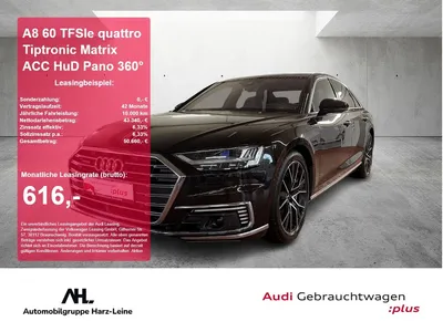 Audi Audi A8 60 TFSIe quattro Tiptronic Matrix ACC HuD Pan im Leasing von Null-Leasing