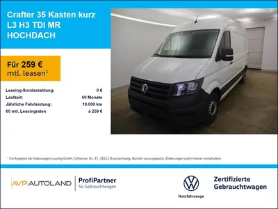 VW Volkswagen Crafter 35 Kasten kurz L3 H3 TDI MR HOCHDACH im Leasing von Null-Leasing