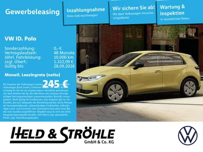VW Volkswagen ID. Polo Der Neue ID.Polo - Gewerbeleasing - im Leasing von Null-Leasing