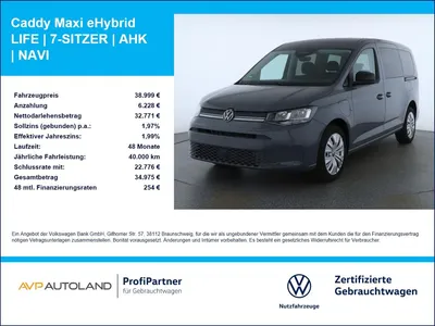 VW Volkswagen Caddy Maxi eHybrid LIFE | 7-SITZER | AHK | NAVI im Leasing von Null-Leasing