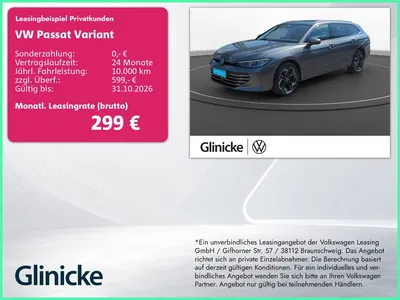 VW Volkswagen Passat Variant 2.0 TDI Elegance AHK StHz Pano DS im Leasing von Null-Leasing
