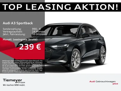 Audi Audi A3 Sportback 40 TFSIe LED NAVI KAMERA eSPORTSITZ im Leasing von Null-Leasing