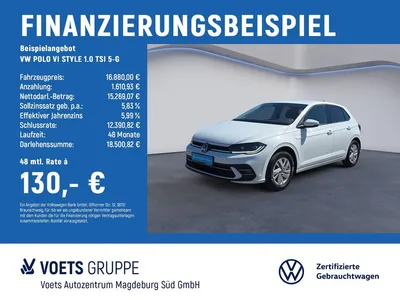 VW Volkswagen POLO VI STYLE 1.0 TSI 5-G IQ-LIGHT+NAVI+ACC+PDC im Leasing von Null-Leasing
