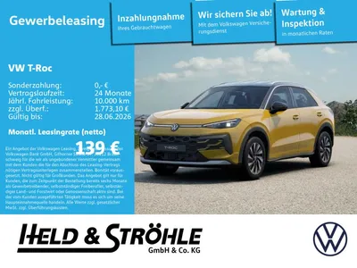 VW Volkswagen T-Roc Style Gewerbe Leasing>SUV Frühling<ab 139€ im Leasing von Null-Leasing