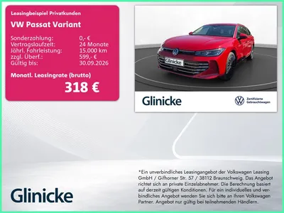 VW Volkswagen Passat Variant 2.0 TDI DSG 4M Elegance AHK STH D im Leasing von Null-Leasing