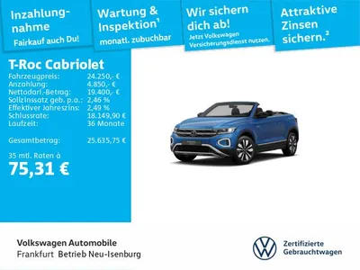VW Volkswagen T-Roc Cabriolet GOAL 1.0 TSI 6-Gang NAVI LED APP im Leasing von Null-Leasing