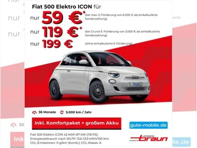 Fiat Fiat 500e Icon 42 KWh inkl. Komfortpaket - Limitierte Sonderaktion im Auto Abo von LeasingMarkt.de