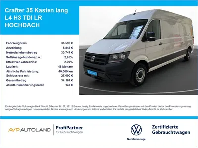 VW Volkswagen Crafter 35 Kasten lang L4 H3 TDI LR HOCHDACH im Leasing von Null-Leasing
