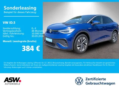 VW Volkswagen ID.5 Pro Performance Navi LED PANO 360° HUD Wäpu im Leasing von Null-Leasing