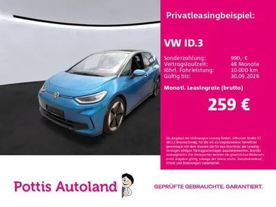 VW Volkswagen ID.3 PRO PANO NAVI IQ.LIGHT KAMERA im Leasing von Null-Leasing