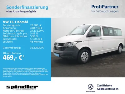 VW Volkswagen T6.1 Kombi LR / 9-Sitze, Navi, App-Connect, AHK im Leasing von Null-Leasing