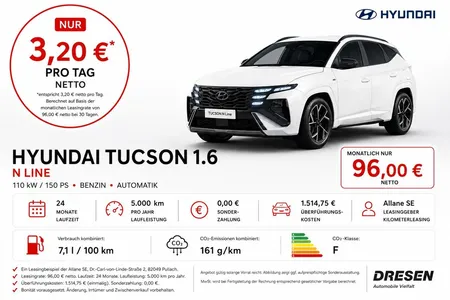 Hyundai Hyundai TUCSON 1.6 N Line I Navi I LED I Sitzheizung I K im Leasing von Null-Leasing