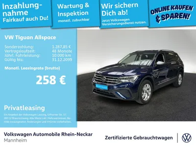 VW Volkswagen Tiguan Allspace 2.0 TDI Life Navi AHK LED uvm im Leasing von Null-Leasing