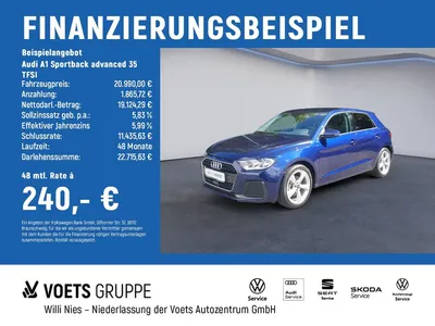 Audi Audi A1 Sportback advanced 35 TFSI SONOS+GRA+SHZ im Leasing von Null-Leasing