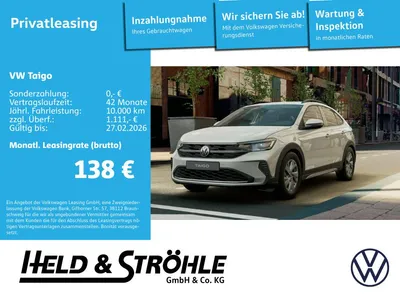VW Volkswagen Taigo Life All Star Leasing im Auto Abo von Null-Leasing