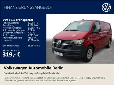 VW Volkswagen T6.1 Transporter Kasten 2.0 TDI Navi SHZ PDC im Leasing von LeasingMarkt.de