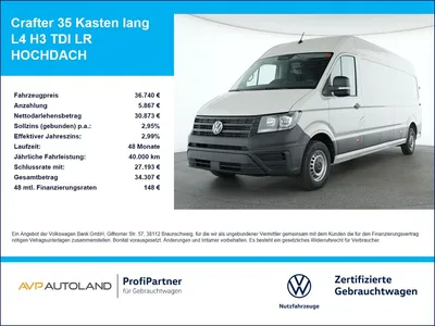 VW Volkswagen Crafter 35 Kasten lang L4 H3 TDI LR HOCHDACH im Leasing von Null-Leasing