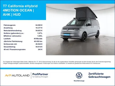 VW Volkswagen T7 California eHybrid 4MOTION OCEAN | AHK | HUD im Leasing von Null-Leasing