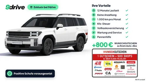 Hyundai Hyundai All-inklusive-Abo mit 800 € Wunschgutschein: SANTA FE Blackline Hybrid, exklusiv bei 9drive im Auto Abo von 9drive