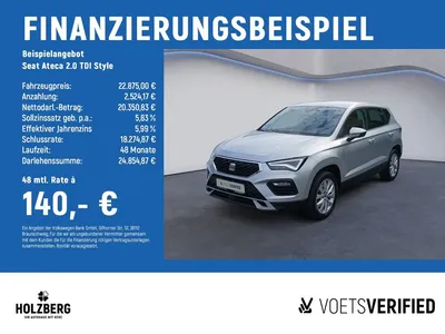 Seat Seat Ateca 2.0 TDI Style AHK+ACC+Carplay im Leasing von Null-Leasing