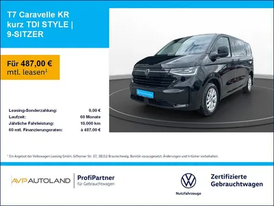 VW Volkswagen T7 Caravelle KR kurz TDI STYLE | 9-SITZER im Leasing von Null-Leasing