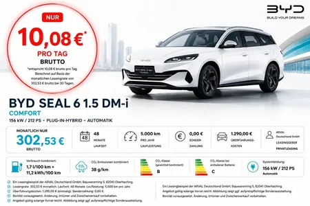 BYD BYD SEAL 6 1.5 DM-i Touring Comfort | 360 Kamera I im Leasing von Null-Leasing