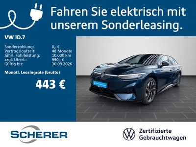 VW Volkswagen ID.7 Pro 82kWh SOH:100% AHK RFK NAVI MATRIX 5J.G im Leasing von Null-Leasing