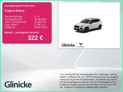 Cupra Cupra Ateca 1.5 TSI 110 kW DSG AHK Sitzheizung im Leasing von Null-Leasing