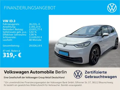 VW Volkswagen ID.3 Pro Performance 150/58 Navi LED SHZ ACC PDC im Leasing von Null-Leasing