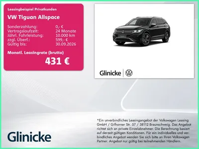 VW Volkswagen Tiguan Allspace 2.0 TSI Elegance 4Motion AHK StH im Leasing von Null-Leasing